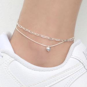 925실버 하트 클립 체인 두줄 레이어드 은발찌 silver 순은