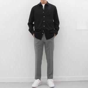 [더셔츠스튜디오]블랙 세미 오버핏 스판 솔리드 셔츠