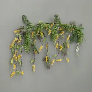 산수유 조화 가랜드 네이쳐가랜드 105cm 인테리어 꽃 녹색 식물 벽장식 벽걸이 현관 갈란드