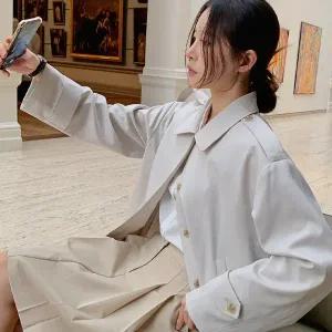 핫핑 [클래식/고급스러움] 베젤 싱글카라 세미크롭 트렌치자켓