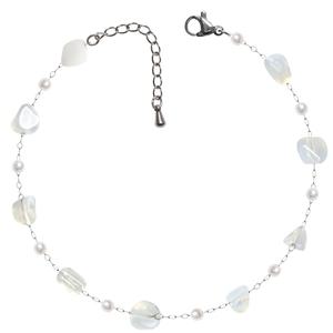 [라울스톤] 화이트문스톤 써지컬 스틸 화이트 원석 실버 체인 패션 발찌