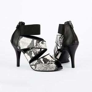 [지젤슈즈] 천연소가죽 뱀피가죽 x패턴 토오픈힐/[7002]