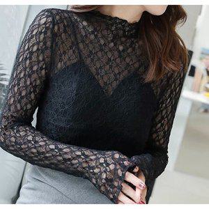 [스타일나]여자 사계절 시스루 레이스 목폴라 블라우스 레이어드 이너티