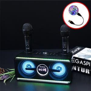 TV연결 가능 휴대용 무선 블루투스 노래방 기계 거치 자동충전 마이크 우퍼 스피커 세트 가정용 미러볼 포함