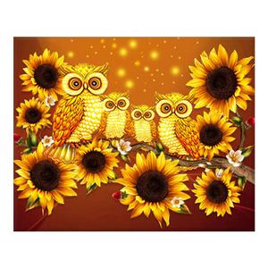 DIY 보석십자수 재물의 부엉이와 해바라기 40x50cm 캔버스형