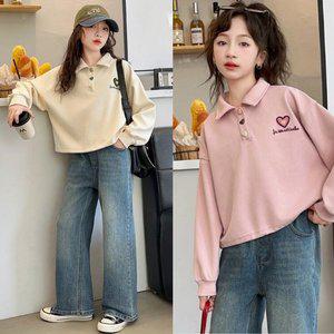 [삐삐네옷가게]여아 주니어 봄가을 하트 카라 데님 상하세트