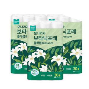 모나리자 보타닉포레 블라썸 부케향 3겹 27M 30+30롤(추가 30롤) 총 90롤 먼지없는 부드러운 두루마리 휴지