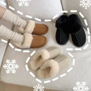 슈즈플랜 통굽 털 스트랩 샌들 3cm 퍼샌들 털슬리퍼 퍼슬리퍼 어그슬리퍼