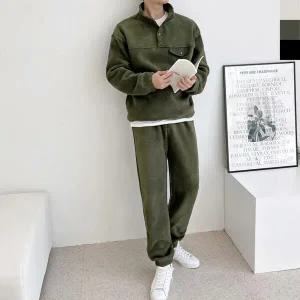 남자 기모 후리스 하이넥 맨투맨 조거팬츠 세트