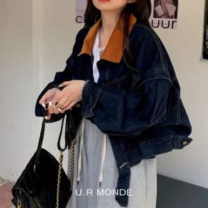 [유아몽드]데님자켓 루즈핏 청재킷 봄가을 여자 빅사이즈 배색