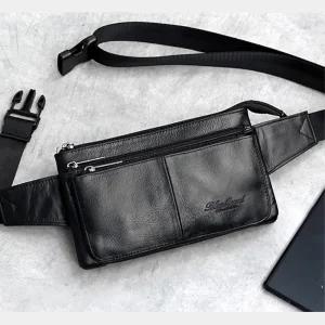 남성용 3단수납포켓 소가죽 힙색 쌕가방 허리벨트백 힙쌕 휴대폰주머니 힙백