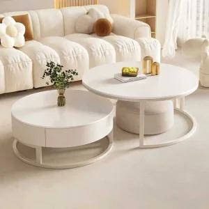 쇼파테이블 거실 화이트 신혼 가구 원형 티 테이블 화이트 테이블 세트(50cm+70cm)