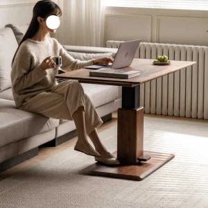 거실리프트테이블 카페 원목 사무실 탁자 티 테이블 오크색 리프트 테이블-1200x600mm