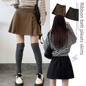 [러블리/말라반쪽핏] 허리밴딩,히든지퍼 스트링 리본 플리츠 미니스커트