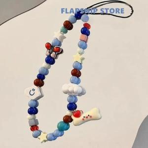 한국 인스타일 귀여운 구름 모양 폰 스트랩 수제 비즈 분실 방지 랜야드 모든 케이스 카메라 가방용