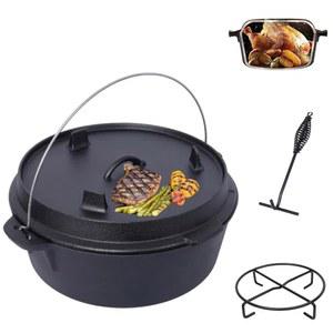 8QT 프리시즌 무쇠 더치 오븐, 프라이팬 뚜껑 & 삼각대 랙 - 야외 바비큐, 베이킹, 스튜잉을 위한 캠프파이어 요리 냄비(블랙, 터 포함)