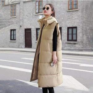 실용적인 겨울아우터 허리끈포인트 오버핏 롱패딩조끼 경량조끼