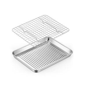 냉각 랙이 있는 팀파 토스터 오븐 팬, 컴팩트 오븐용 스테인리스 미니 베이킹 트레이, 9인치, 골판지 바닥 및 그리드 메시, 헤비 듀티, 팬 1개 +