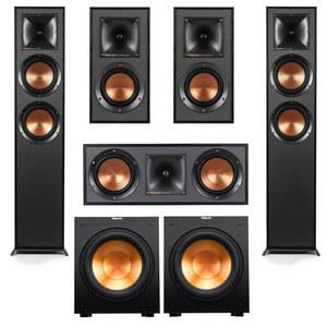 Klipsch 레퍼런스 시리즈 5.2 홈 시어터 팩, R-625FA 바닥 스탠드 스피커, R-52C 센터 채널 R-41M 책장 스피커 및 R-12SW 서브우퍼, 블랙