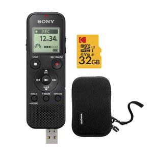 하드 캐리 케이스가 내장된 USB 번들과 32GB 마이크로SDHC 카드가 포함된 소니 ICD-PX370 모노 디지털 음성 녹음기(3개 품목)