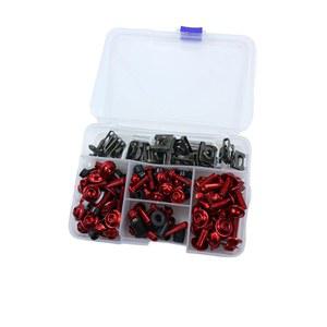 오토바이 177pcs M5 M6 페어링 볼트 키트 앞유리 나사 스테인리스 스틸 패스너 너트 클립 세트 장착 와셔 모터크로스 스포츠 바이크 빨간색(빨간색)
