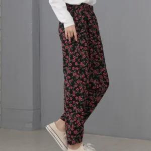 여성 꽃무늬 기모바지 융털 안감 밴딩 팬츠 몸빼바지 겨울 작업복