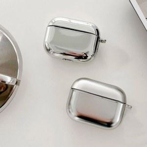 전기 도금 미러 실버 이어폰 케이스, 애플 에어팟 4 블루투스 케이스에 적합, 금속, 키체인 박스 포함