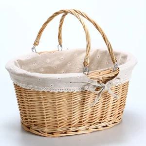 예쁜 리본 피크닉 가방 라탄 바구니 꽃 쇼핑 감성사진