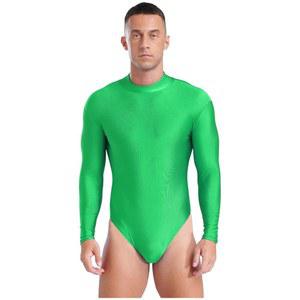 Vuxlje 남성용 모크넥 긴팔 레오타드 솔리드 컬러 스트레치 체조복 점프수트