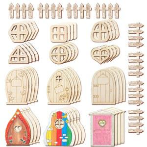 할란다 56개 요정 문과 창문 공예 키트 나무 정원 미니 울타리 파티 이벤트 장식용 페인트 미니어처 액세서리 DIY 장식 클래식