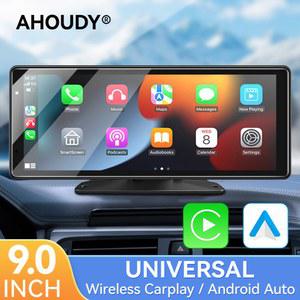 카플레이 모니터 AHOUDY 9인치 차량용 라디오 멀티미디어 비디오 플레이어 휴대용 무선 안드로이드 오토 GPS 네비게이션 범용 터치스크린 BT IPS