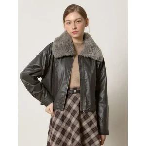 [하프클럽/오조크]퍼 카라 무스탕 레더 자켓 (택가격 285000원)