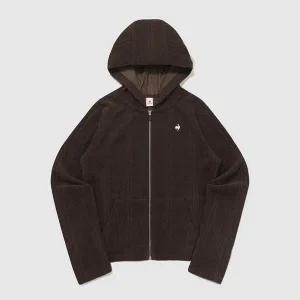 [르꼬끄](강남점) 여성 슬림핏 약기모 케이블 후드 집업 BRW / QQ422OFTN1