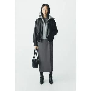 [정품] 자라 자켓 데일리 야상 아웃터 ZARA 가죽 효과 콤비 점퍼 - 블랙