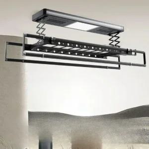 전동빨래건조대 천정 자동 빨래 건조대 베란다 블랙 조명+리모컨