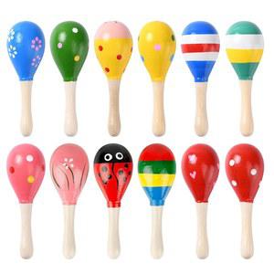 12개의 4.72인치 미니 나무 마라카스, 손 타악기 래틀 쉐이커 샌드 해머 음악 파티용 (색상 패턴 랜덤)