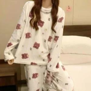 [라일리여성언더웨어] Rly 임산부 겨울 극세사 곰돌이 수면 잠옷 파자마 세