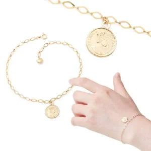 [골드스마일]14K GOLD 엘리자베스 코인 체인 금 팔찌 발찌 아내선물 여자팔찌선물