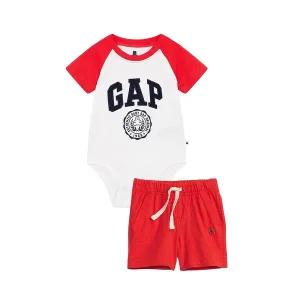 [갭키즈][베이비 남아 0-24개월] 베어 앤 로고 래글런 바디수트 & 밴딩 쇼츠 5233234022061