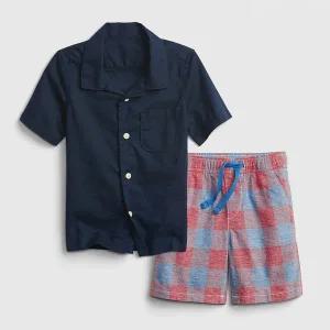 [갭키즈]조카선물 [토들러 남아 3-5세] 파자마 카라 린넨 셔츠&쇼츠 세트 5221231001051