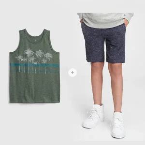 [갭키즈]조카선물[키즈 남아 6-14세] 팜트리 그래픽 슬리브리스 탑&쇼츠 세트 5211234041051