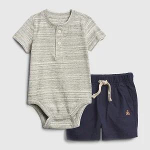 [갭키즈]백일/돌 선물 [베이비 남아 6-24개월]숏슬리브 헨리넥 바디수트 세트 5231143021081
