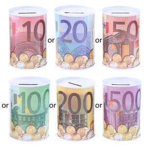 용돈박스 돼지 저금통 금속 실린더 돈 상자 양철 둥근 동전 케이스 선물 유로 달러 모양 홈 테이블