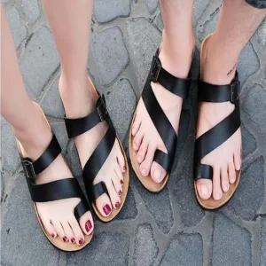 사선 쪼리 데일리 가죽 버클 클래식 여름 캐주얼 신발