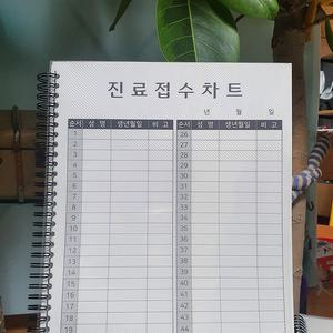 진료접수차트 스프링제본철  서식지 양식지 주문제작 진료기록지 1권 100매