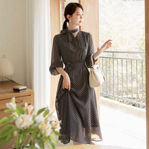 [시크라인] 브렌단 다이아 플로랄 패턴 쉬폰 롱 원피스