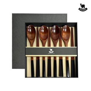 카멜 컬러 옻칠 수저세트 4P 블랙 나무 숟가락 젓가락 선물세트