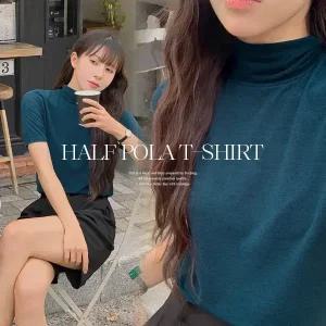 핫핑 [베이직/쫀쫀탱탱] 간절기잇템 레이온스판 반목폴라 반팔티셔츠