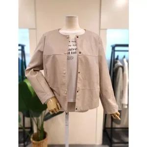 [대구백화점] [미스칸트]라운드 넥 에코 가죽 자켓 라이트그레(KNLTN901LG)