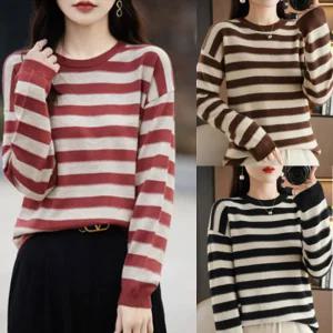 여성 얇은 줄무늬 스트라이프 니트 반팔 긴팔 티 티셔츠 여자 여름 봄 가을 긴팔 기본 라운드 빅사이즈  루즈핏 박스티 오버핏 큰옷 옷
